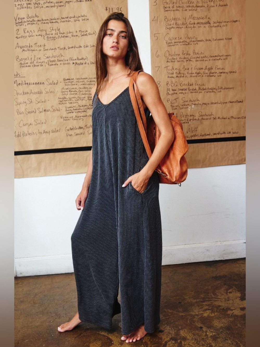 BUCKETLIST Ribbed Wide Leg Jumpsuit Grey Size Medium